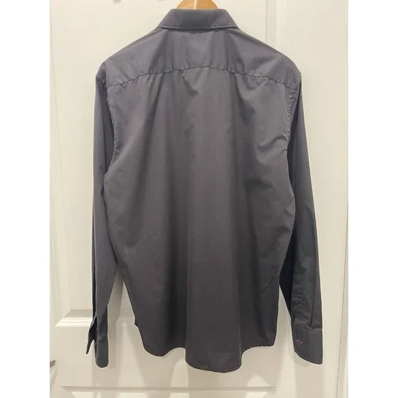 UNTUCKIT Shirt Men Black Button Up Dress Solid Casual Cotton Adult Red Accent L - Picture 2 of 5